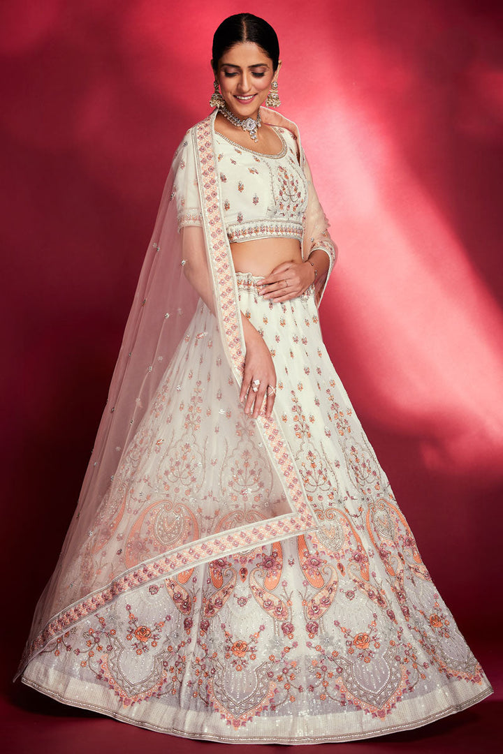 Georgette White Sequins Work Lehenga Choli