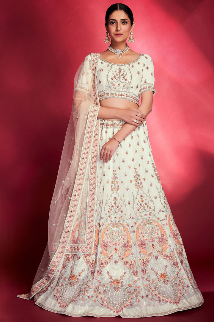 Georgette White Sequins Work Lehenga Choli