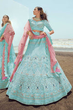 Load image into Gallery viewer, Cyan Color Wedding Wear Coveted Georgette Lehenga
