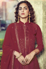 Load image into Gallery viewer, Georgette Fabric Maroon Embroidered Festive Wear Palazzo Suit
