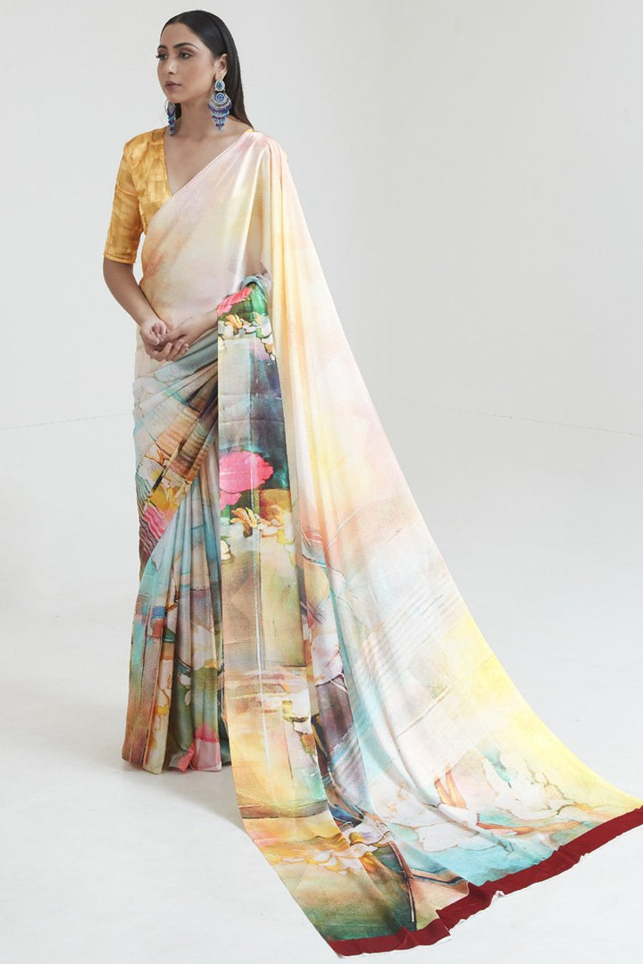 Satin Fabric Fancy Regular Wear Multi Color Digital Printed Saree