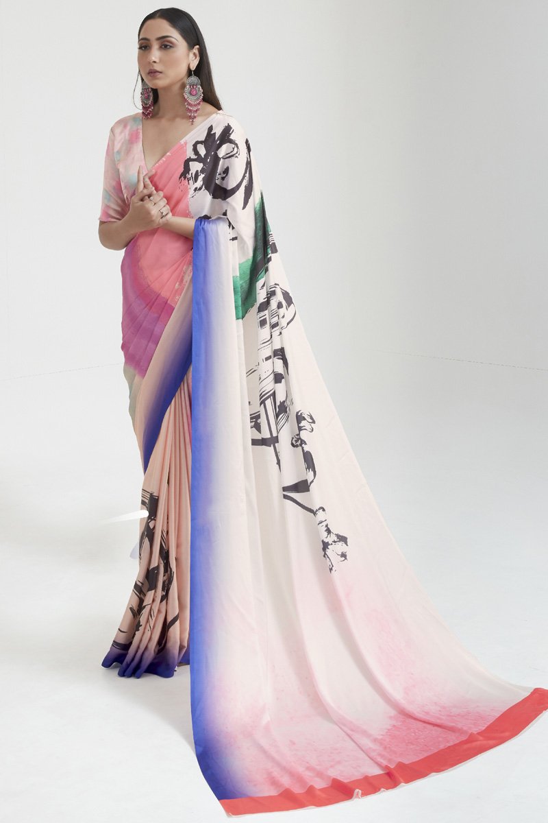 Satin Fabric Daily Wear Fancy Multi Color Digital Printed Saree