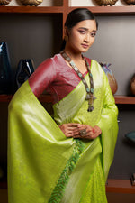 Load image into Gallery viewer, Awesome Weaving Work On Kanjivaram Silk Green Saree
