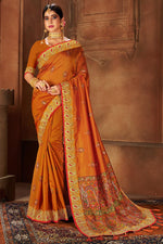 Load image into Gallery viewer, Party Wear Trendy Art Silk Fabric Border Work Saree In Orange Color
