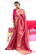 Load image into Gallery viewer, Designer Weaving Work Art Silk Fabric Pink Color Sangeet Wear Saree
