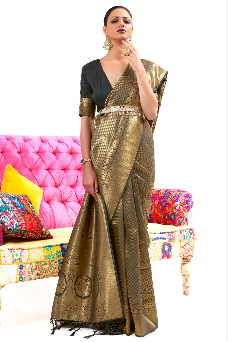 Black Color Art Silk Fabric Weaving Work Function Wear Saree