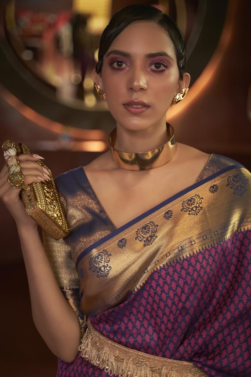 Dazzling Art Silk Fabric Purple Color Weaving Work Saree