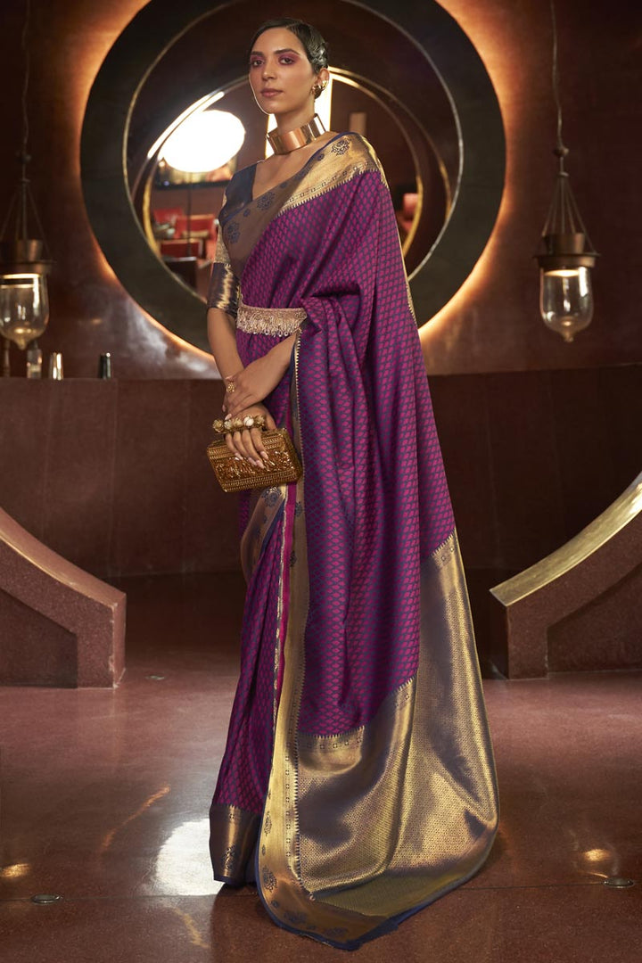 Dazzling Art Silk Fabric Purple Color Weaving Work Saree