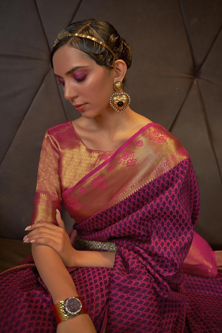 Purple Color Glittering Art Silk Fabric Weaving Work Saree