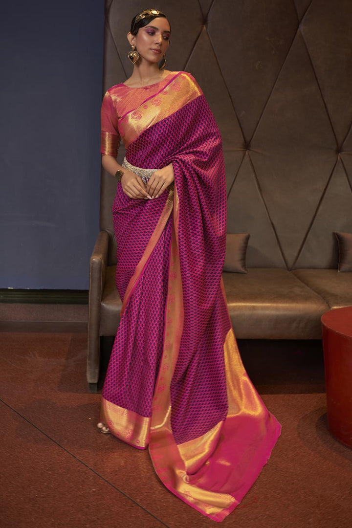 Purple Color Glittering Art Silk Fabric Weaving Work Saree