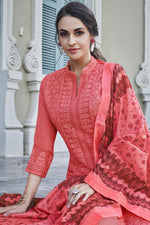 Load image into Gallery viewer, Designer Festive Wear Peach Readymade Embroidered Palazzo Suit In Georgette