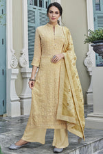 Load image into Gallery viewer, Designer Festive Wear Georgette Readymade Embroidered Palazzo Dress In Beige