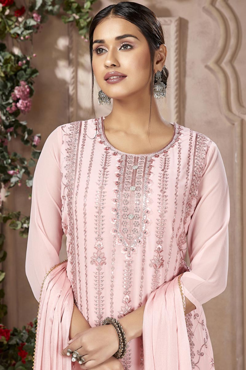 Radiant Pink Color Georgette Fabric Festive Look Salwar Suit