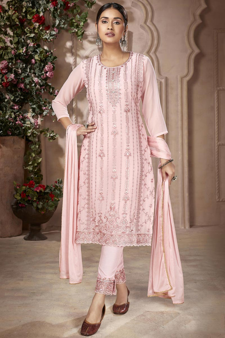 Radiant Pink Color Georgette Fabric Festive Look Salwar Suit