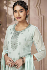 Load image into Gallery viewer, Sea Green Color Georgette Fabric Attractive Festive Look Salwar Suit
