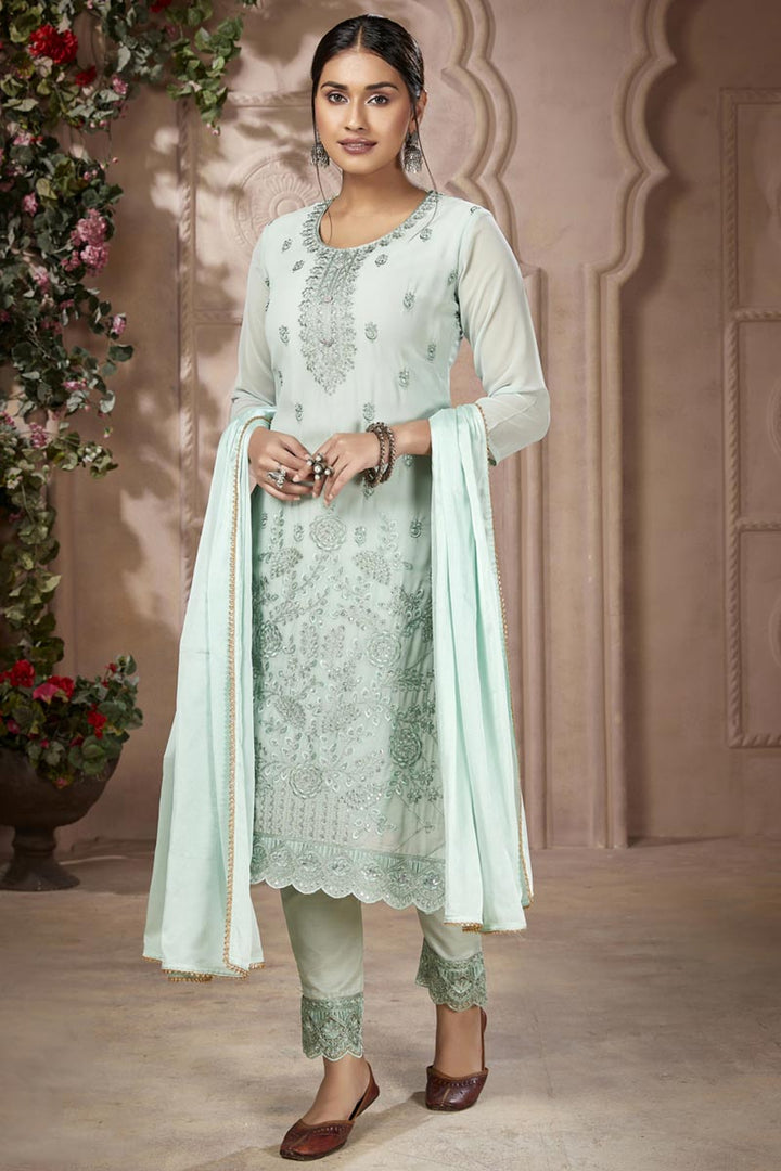 Sea Green Color Georgette Fabric Attractive Festive Look Salwar Suit