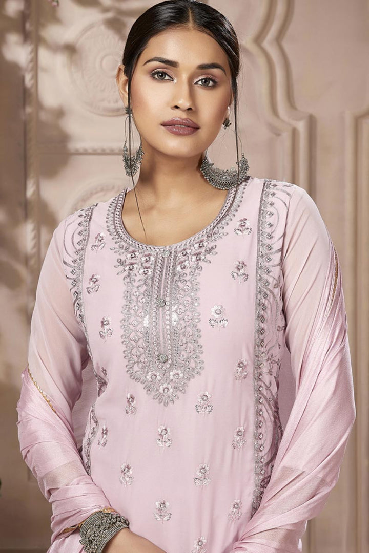 Elegant Pink Color Georgette Fabric Festive Look Salwar Suit