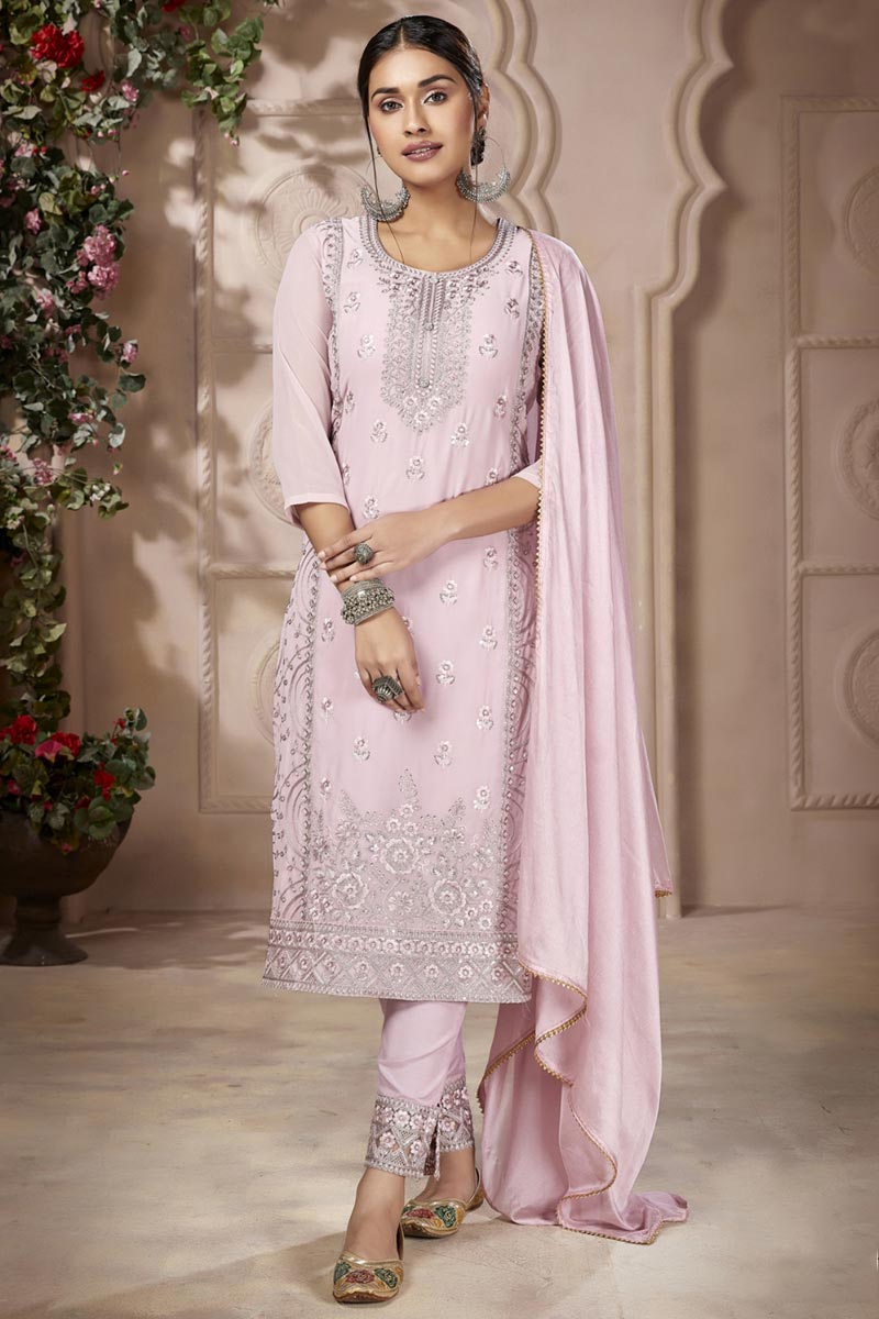 Elegant Pink Color Georgette Fabric Festive Look Salwar Suit