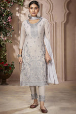 Load image into Gallery viewer, Grey Color Embellished Festive Look Salwar Suit In Georgette Fabric
