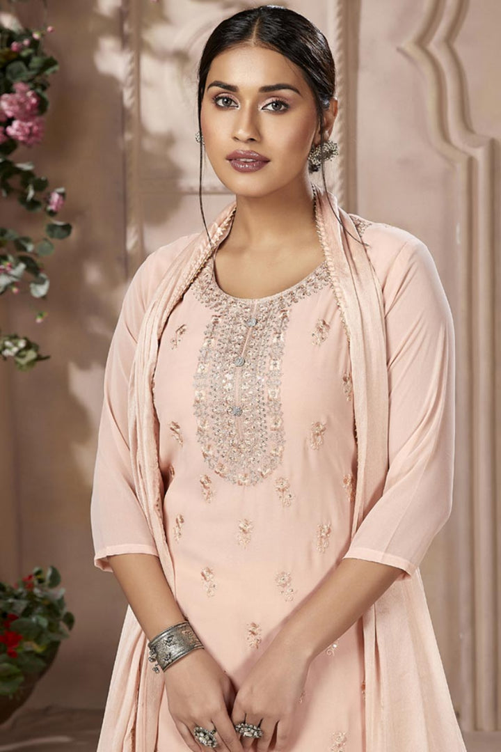 Peach Color Festive Look Trendy Salwar Suit In Georgette Fabric