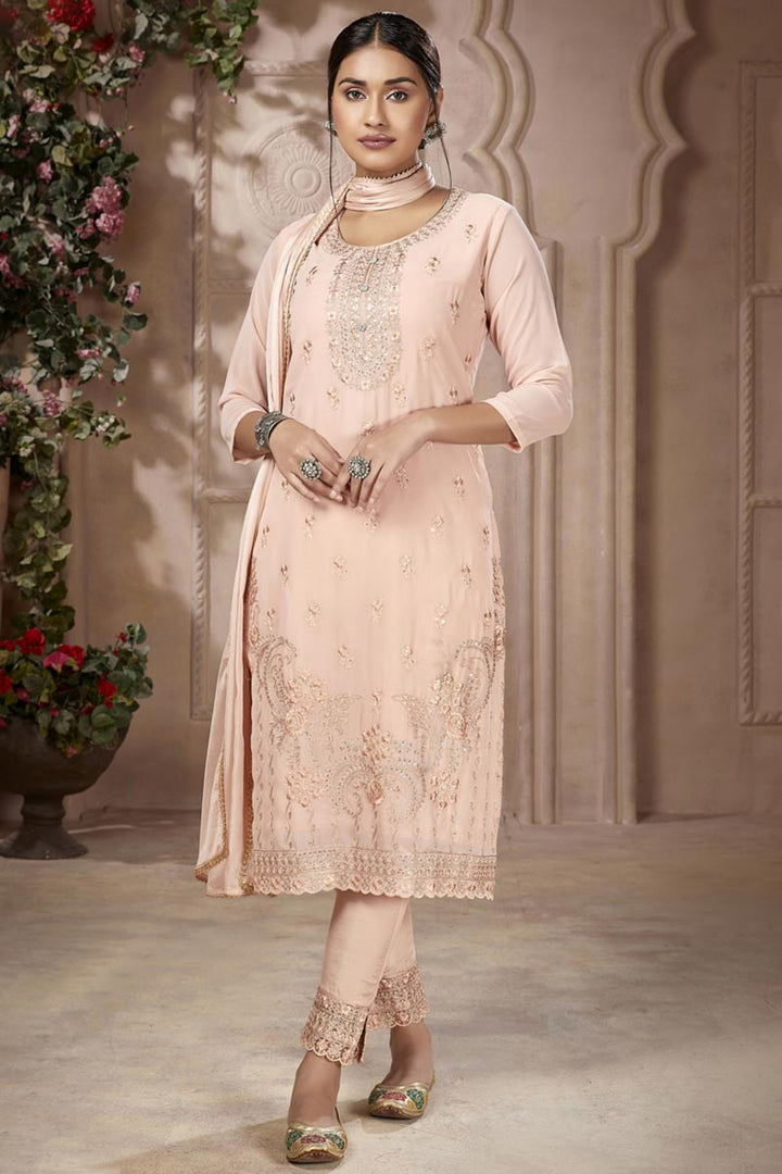 Peach Color Festive Look Trendy Salwar Suit In Georgette Fabric