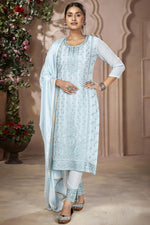 Load image into Gallery viewer, Stunning Light Cyan Color Georgette Fabric Festive Look Salwar Suit

