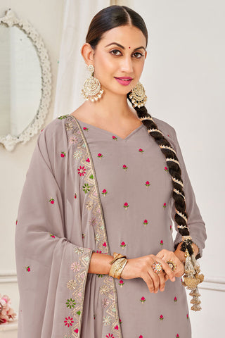 Radiant Grey Embroidered Georgette Salwar Suit