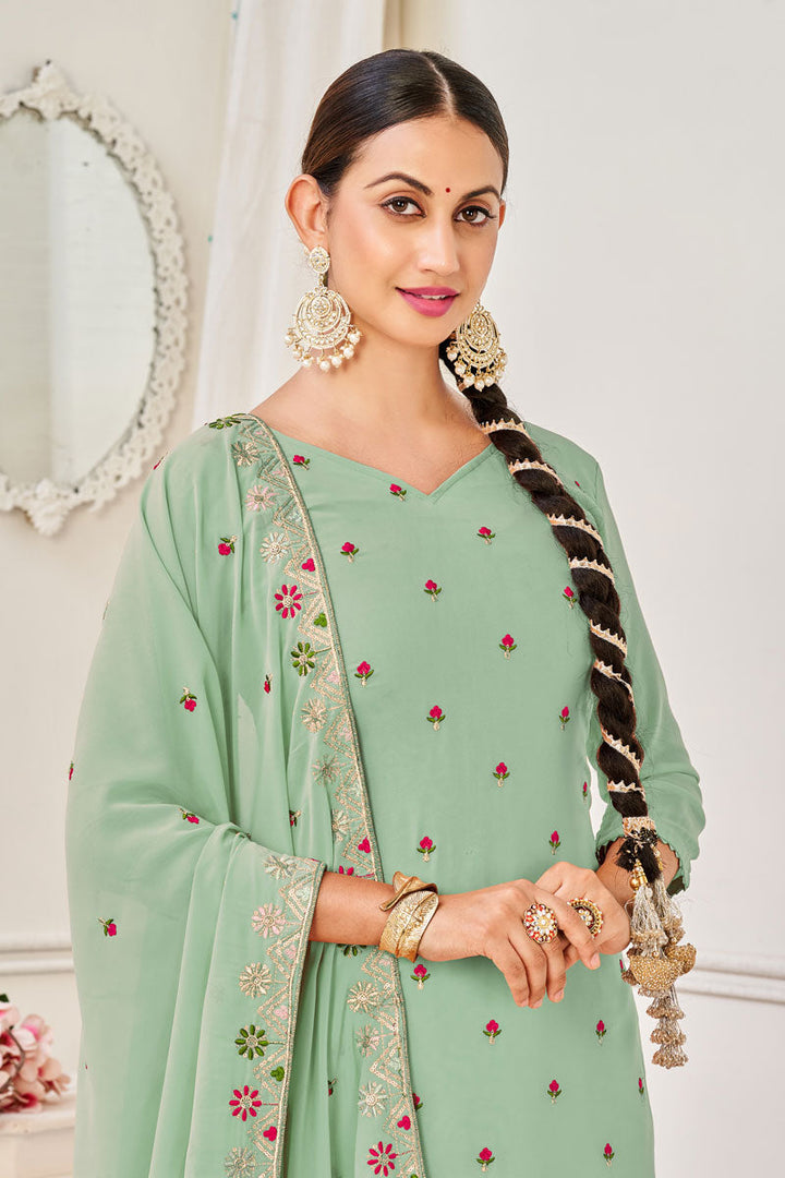 Sea Green Attractive Embroidered Georgette Salwar Suit