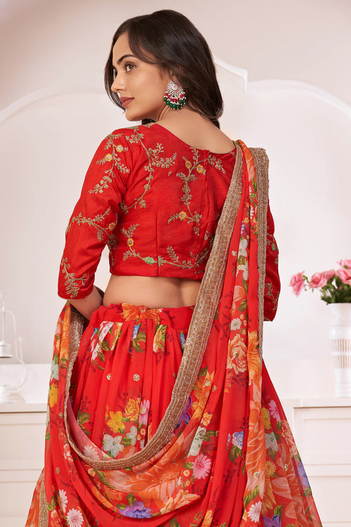 Sangeet Wear Red Color Lehenga Choli In Georgette Fabric