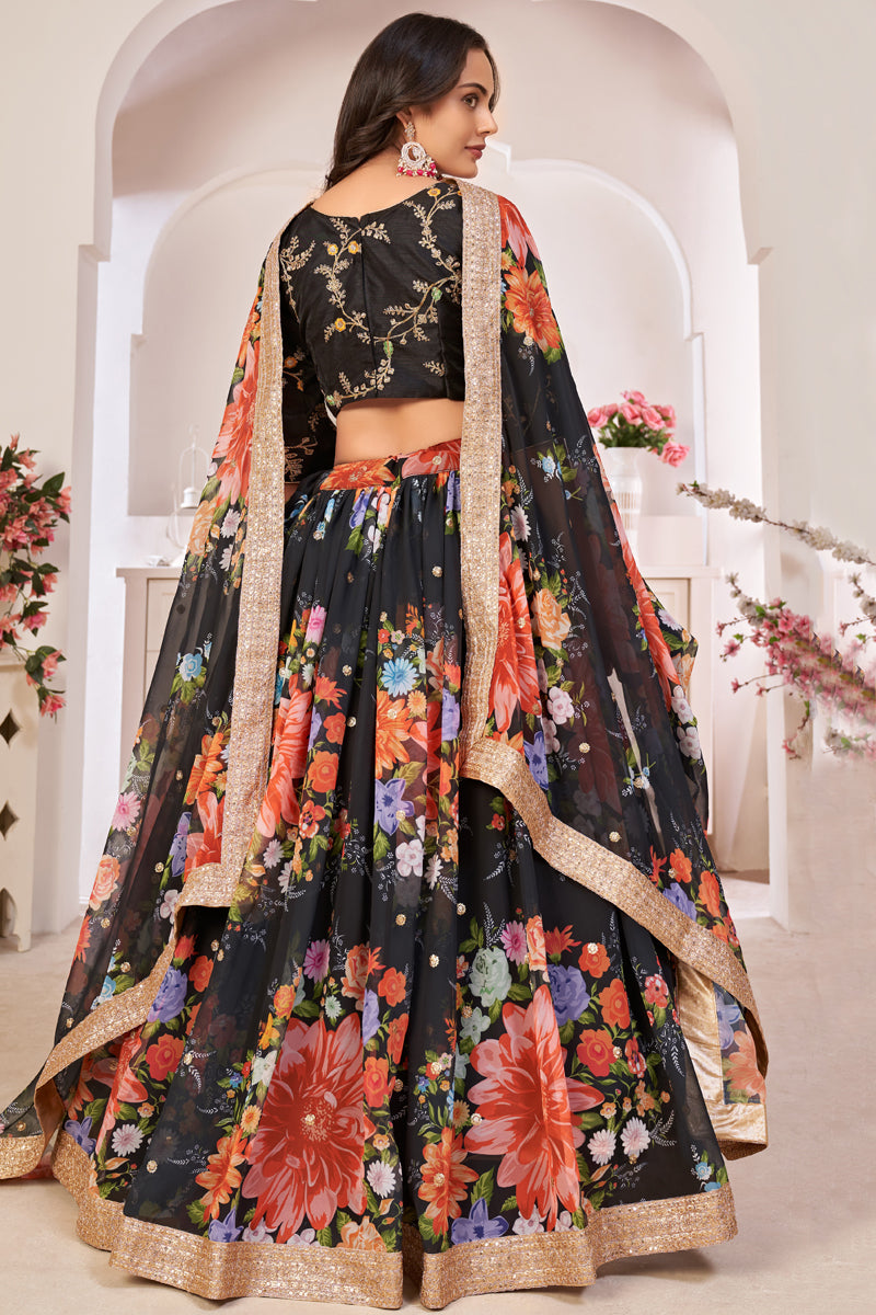 Sangeet Wear Stunning Blue Color Lehenga Choli In Georgette Fabric
