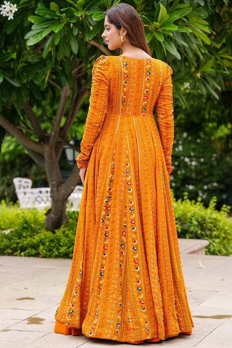 Georgette Fabric Orange Color Printed 3 Piece Koti Style Readymade Indo Western Suit