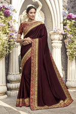 Load image into Gallery viewer, Wine Color Designer Saree In Fancy Fabric
