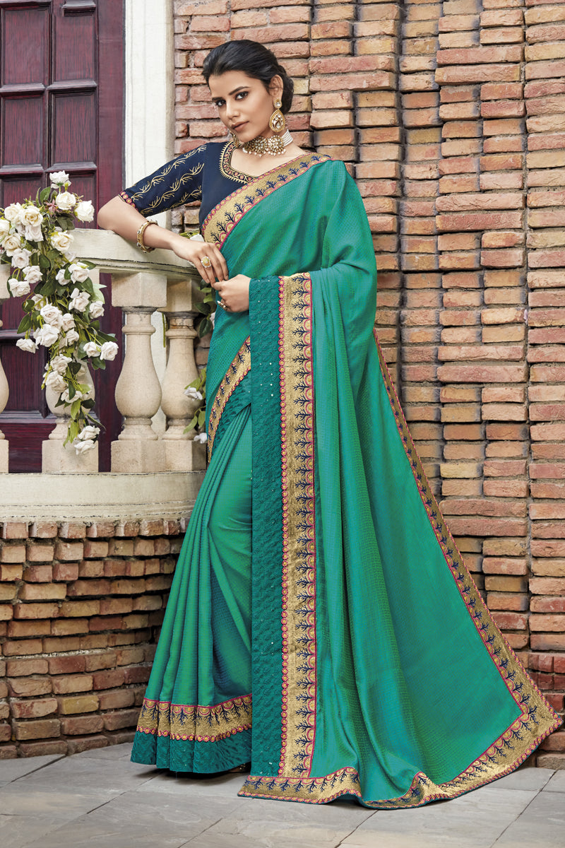 Light Teal Color Fancy Fabric Festive Wear Saree