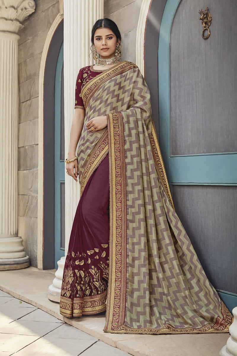 Dark Beige Color Fancy Fabric Function Wear Saree