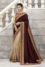 Load image into Gallery viewer, Designer Wine Color Fancy Fabric Party Wear Saree
