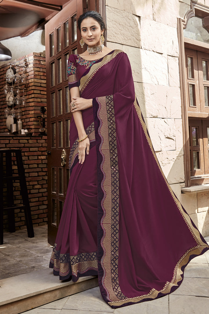 Burgundy Color Fancy Fabric Occasion Wear Saree