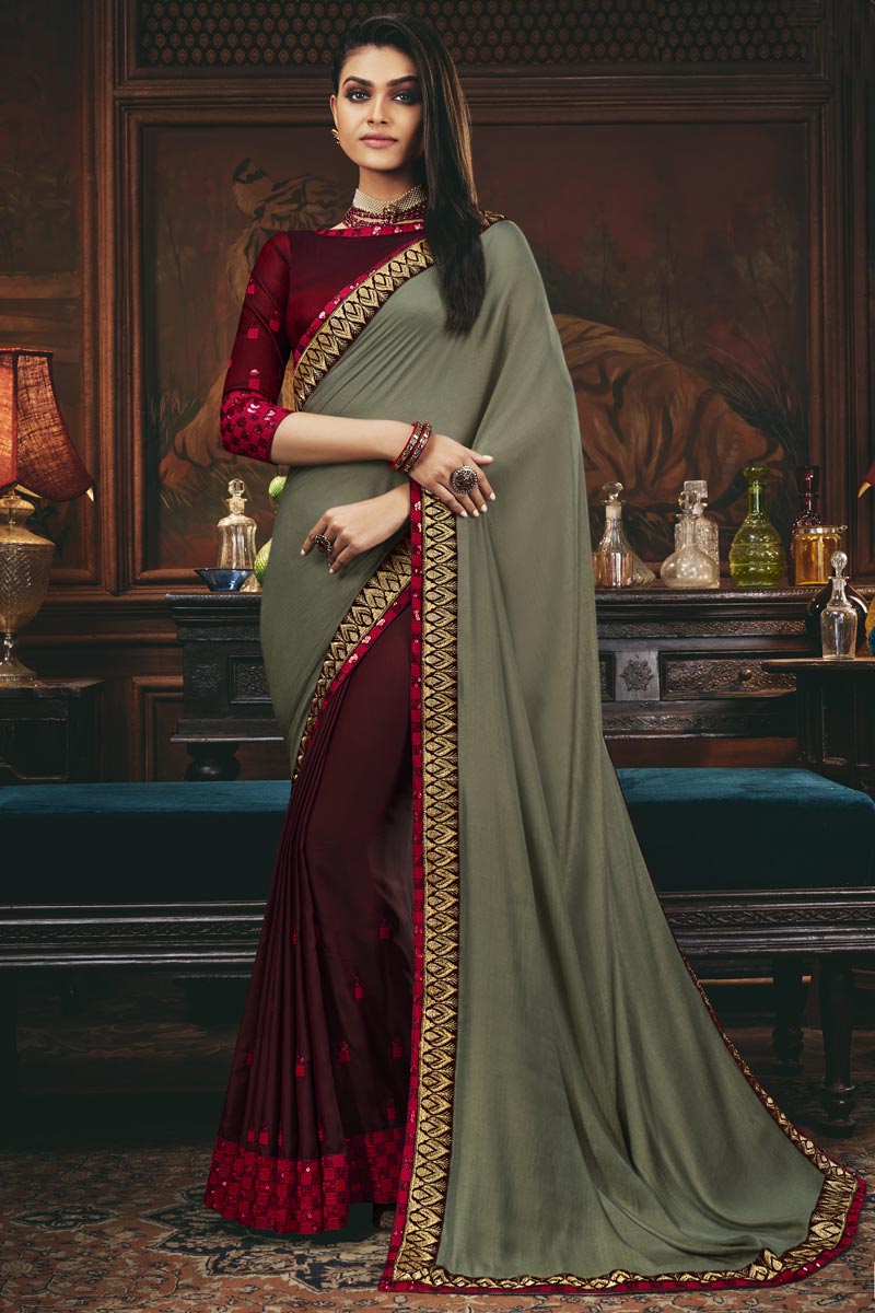 Maroon Color Function Wear Art Silk Fabric Fancy Border Work Saree