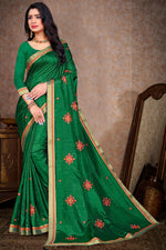 Load image into Gallery viewer, Festive Look Green Color Chic Border Work Art Silk Saree
