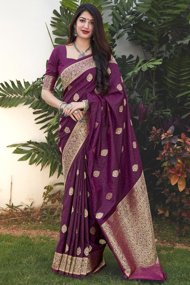 Art Silk Fabric Function Wear Fancy Purple Color Weaving Work Saree