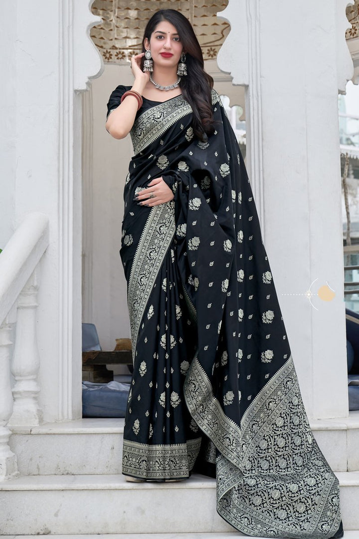 Art Silk Fabric Black Color Weaving Work Festive Wear Saree