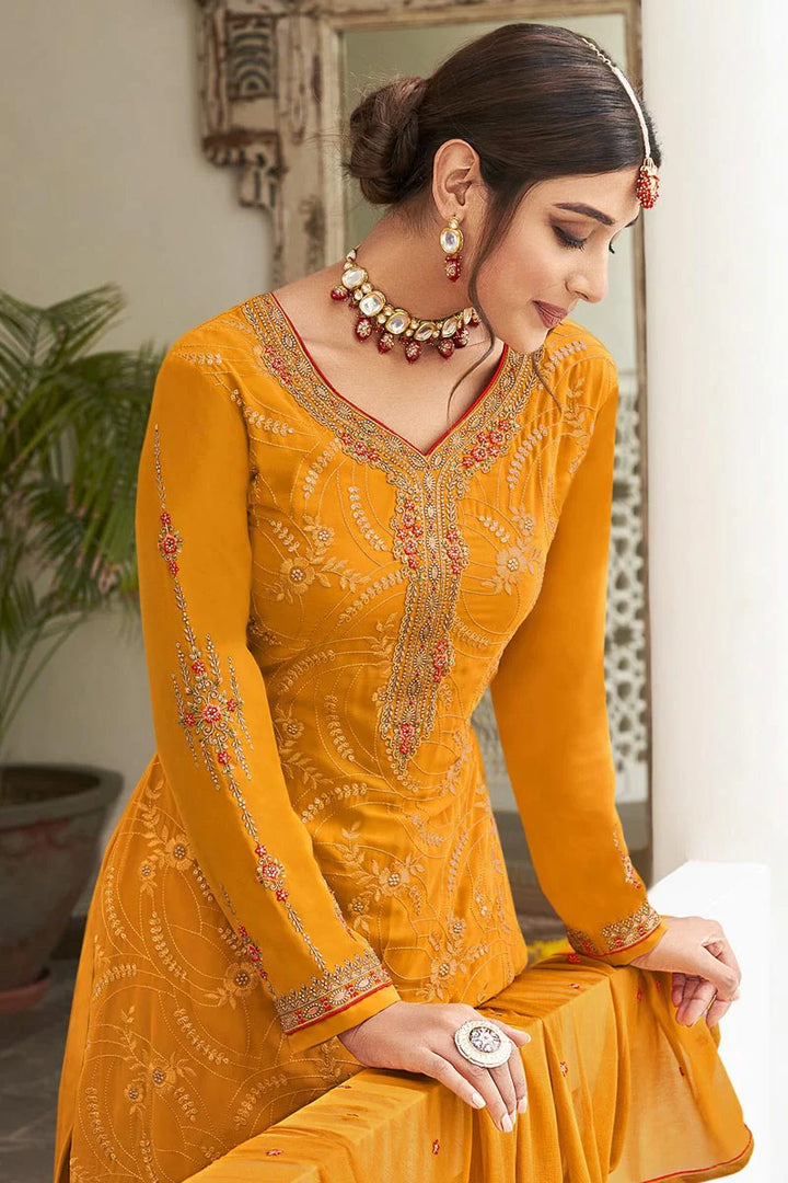 Mustard Color Georgette Fabric Remarkable Festive Salwar Suit