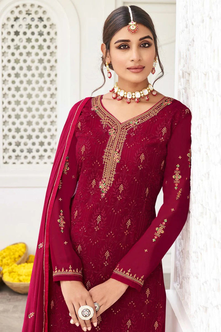 Beauteous Maroon Color Festive Salwar Suit In Georgette Fabric