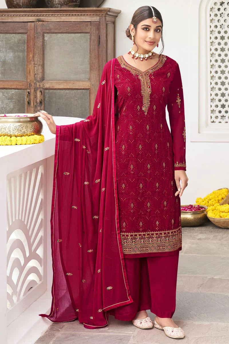 Beauteous Maroon Color Festive Salwar Suit In Georgette Fabric