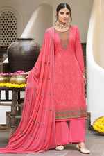 Load image into Gallery viewer, Georgette Fabric Pink Color Engrossing Festive Salwar Suit
