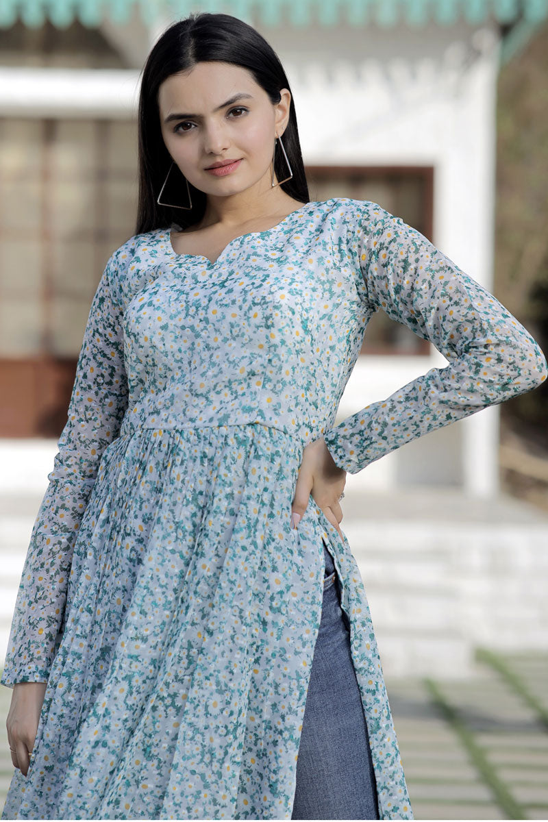 Off White Color Readymade Digital Printed Kurti