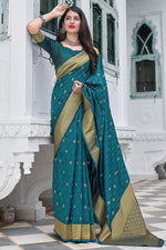 Load image into Gallery viewer, Festive Wear Art Silk Fabric Weaving Work Saree In Teal Color
