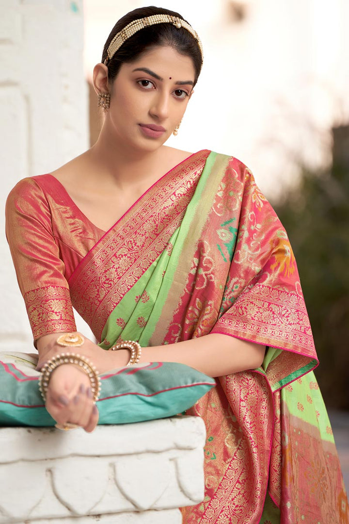 Sea Green Color Art Silk Fabric Weaving Work Function Wear Fancy Saree