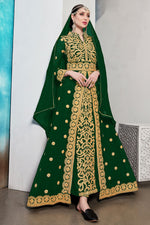 Load image into Gallery viewer, Radiant Embroidered Work On Green Color Georgette Fabric Function Wear Anarkali Suit
