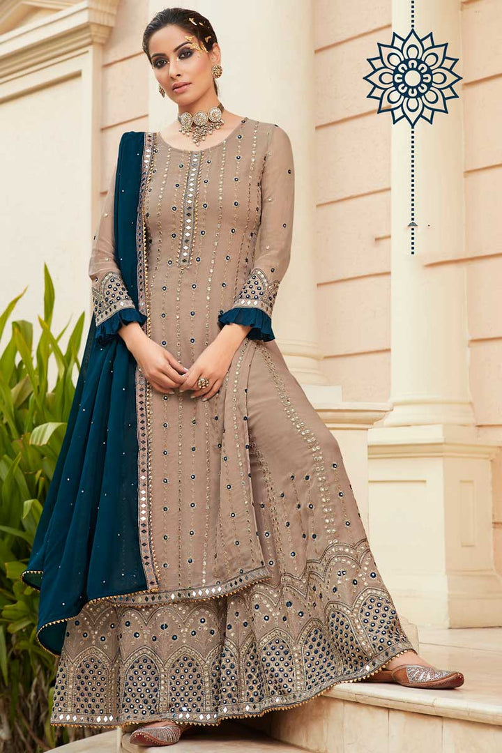 Chikoo Color Georgette Fabric Function Wear Tempting Palazzo Suit
