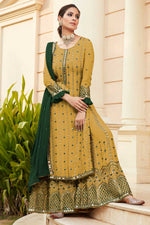 Load image into Gallery viewer, Georgette Fabric Function Wear Beatific Palazzo Suit In Mustard Color
